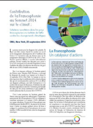 Contribution de la Francophonie au Sommet 2014 sur le climat – plaquette sommaire