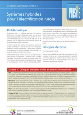 Fiche technique PRISME – Systèmes hybrides pour l&rsquo;électrification rurale – 2015