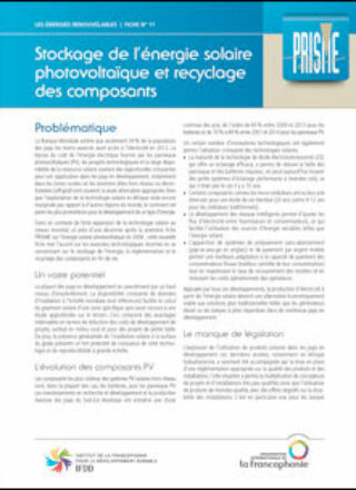 Fiche technique PRISME – Stockage de l&rsquo;énergie solaire photovoltaïque et recyclage des composants – 2016