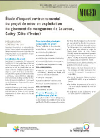Fiche technique MOGED – Étude d’impact environnemental du projet de mise en exploitation du gisement de manganèse de Lauzoua, Guitry (Côte d’Ivoire) – 2015