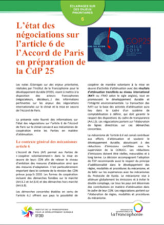 L’état des négociations sur l’article 6 de l’Accord de Paris en préparation de la CdP 25 – 2019