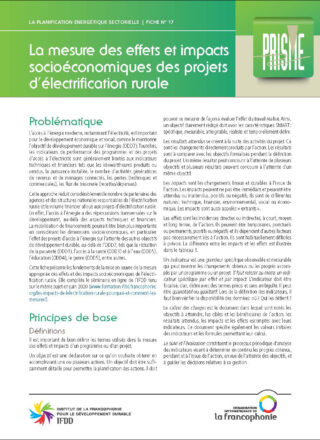 Fiche technique PRISME – La mesure des effets et impacts socioéconomiques des projets d’électrification rurale – 2020