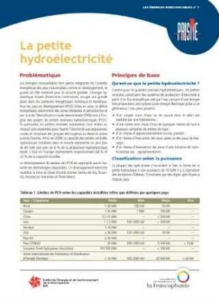 Fiche technique PRISME – La petite hydroélectricité – 2012